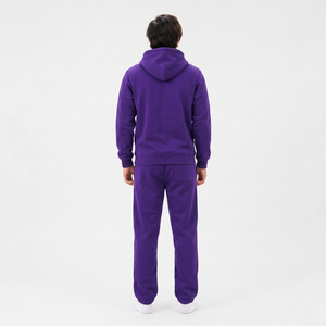 Customized Unisex <b>Purple</b> Solid Hooded Tracksuit Set Full Sleeve Casual Sweatshirt Pants Regular Fit Heavyweight Cotton Winter - Product Image 6