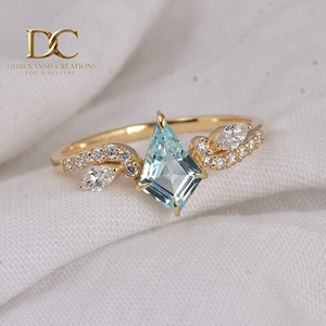 Dhruvansh Creations 9k Solid <b>Gold</b> Lab Grown Diamond Lab Grown Paraiba Tourmaline Prong <b>Set</b> Kite-Shaped Cocktail <b>Ring</b> Trendy - Product Image 4