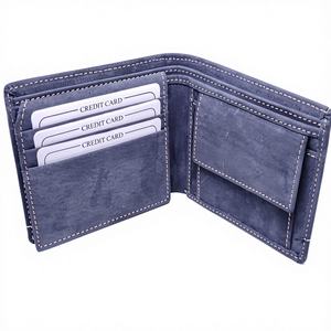 Cartera de Hombre de Cuero Genuino Plegable, Hecha a Mano, Impermeable, con Bordado de Letras, Diseño Moderno, Negra, Corta, con Cierre Abierto - Product Image 6