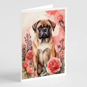 Bullmastiff Valentine Roses A7 Size <b>5x7</b> Blank Note Cards Whimsical Pack of 8 with <b>Envelopes</b> for Greetings and Notes - Product Image 1