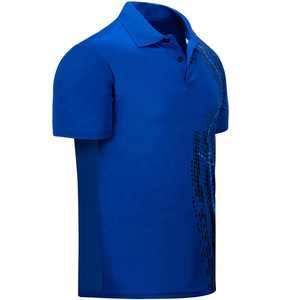 Men's Blue Geometric Print Short Sleeve Polo Shirt Quick Dry Knitted Sporty Casual <b>Top</b> - Product Image 2