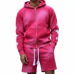 Oferta Especial: Conjunto de Sudadera con Capucha y Pantalones Cortos Unisex, Estilo Urbano, Color Rosa Lavado al Ácido, Efecto Desgastado por el Sol, 100% Algodón - Product Image 1