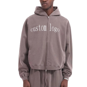 Oversized Zip Hoodie <b>Drop</b> Shoulder Suit Blank Casual Streetwear Tracksuits for Men Custom Men'S <b>Acid</b> Washed Cotton Hoodies - Product Image 1