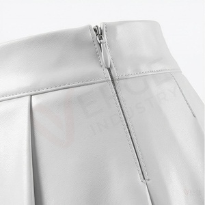 <b>Women</b> <b>White</b> Pleated PU Leather Mini <b>Skirt</b> Shiny Solid A Line Short <b>Skirt</b> - Product Image 5