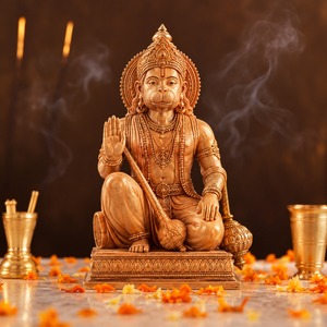 Statue artisanale en bois de Hanuman Ji, idole du dieu hindou Bajrang Bali Murti, décoration de temple domestique, cadeau spirituel pour la dévotion, objet d'art à offrir - Product Image 1