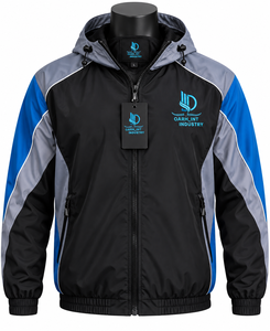 Veste coupe-vent à capuche pour homme OARH_INT INDUSTRY, couleur contrastée, polyester, fermeture éclair, style sportif d'automne - Product Image 1