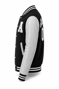 Veste universitaire unisexe noire avec broderie de la lettre A sur les manches, style streetwear, col rabattu, coupe classique, vêtement d'hiver - Product Image 2