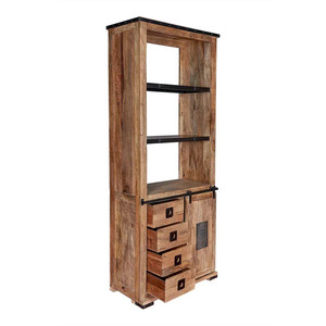 <b>Rustic</b> Wood <b>Wardrobe</b> with Sliding Door 4 Drawers 3 Shelves Storage Bedroom Furniture Freestanding Solid Wood Design - Product Image 5