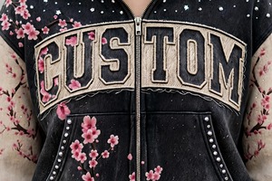 Custom Floral Print <b>Rhinestone</b> Hooded <b>Jacket</b> Streetwear Style Oversized Fit Unisex Spring Wear Y2K Letterman <b>Jacket</b> 100% Cotton - Product Image 4