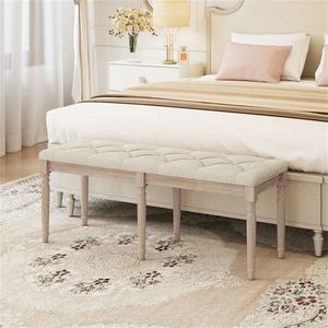 Panca imbottita beige retrò da 120 cm per ingresso/camera da letto, con seduta trapuntata a bottoni e capacità di 200 kg, in legno di gomma - Product Image 6
