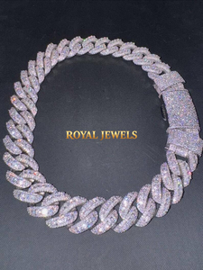 925 Sterling Silver Moissanite Cuban Link <b>Chain</b> Necklace <b>Iced</b> <b>Out</b> Round Brilliant Cut Hip Hop Jewelry for Party - Product Image 1