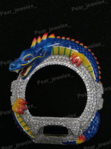 Handmade Blue Dragon <b>Watch</b> Bezel With VVS Moissanite Hollow Design 6900 Series Upgrade - Product Image 5