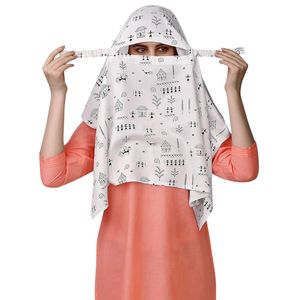 Bufanda de algodón con máscara, tamaño universal, útil para el conductor del vehículo, protección UV contra la luz solar, diseño estampado en blanco - Product Image 3