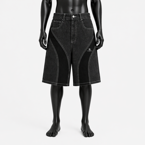 Pantalones Cortos de Mezclilla Negros Lavados para Hombre, Cintura Baja, Estilo Holgado, Retro Hip Hop, para Gimnasio, Algodón, Casual, Verano 2026 - Product Image 1