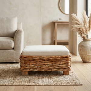 New Modern Minimalist Chunky Woven Rattan Ottoman <b>Stool</b> Wood Eco-Friendly Outdoor <b>Garden</b> Patio Living Seating Accent Chair Box - Product Image 3