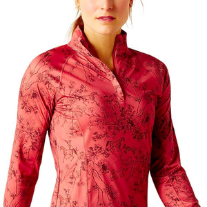Vêtement de base équestre pour femme à manches longues, taille haute élastique, en Spandex imprimé avec ceinture, séchage rapide, respirant et doux - Product Image 1