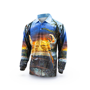 เสื้อโปโลตกปลาผู้ชายแบบสั่งทำ ลายหัวใจ พิมพ์ลายดิจิทัล แขนยาว UPF 50 โพลีเอสเตอร์ 100% 140 กรัม รับผลิตแบบ OEM - Product Image 4