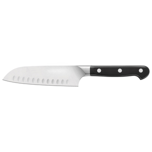 Couteaux de cuisine Santoku à lame alvéolée argentée avec manche noir à trois rivets pour couper les oignons, hacher les aliments et préparer les légumes - Product Image 1
