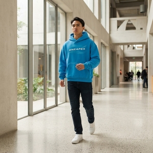 Sudadera con Capucha Extra Grande Azul Cian Personalizada para Hombre, Sudadera con Estampado de Olas, Ropa Urbana Informal - Product Image 4