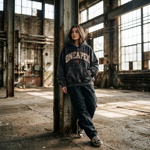 <b>Women's</b> <b>Black</b> washed Oversized <b>Hoodie</b> Custom Logo Premium Cotton Fleece Pullover Sweatshirt Wholesale Streetwear Manufacture - Product Image 4