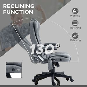 Sedia da Ufficio Reclinabile in Lino a 6 Punti con Schienale Alto, Grigia, con Massaggio Vibrante e Calore, Design Tradizionale, Base in Nylon - Product Image 6