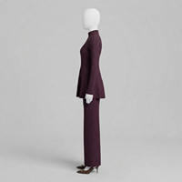 Ensemble décontracté pour femme : veste en polaire tricotée à capuche brodée violette et pantalon long uni, style islamique modeste