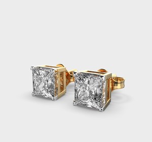 Boucles d'oreilles solitaires en diamant de laboratoire taille princesse certifiées IGI, monture en or rose/jaune/blanc 9 carats - Product Image 4