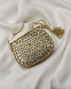 Premium Handmade Kundan <b>Crystal</b> Stone Clutch Bag <b>Mirror</b> Mosaic Bridal Wedding Purse Ethnic Party Fashion Accessory - Product Image 2