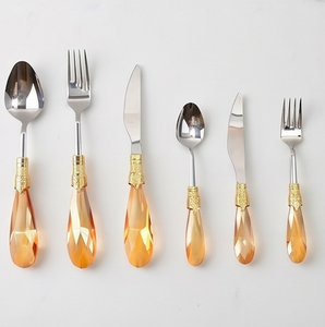 Elegant Crystal Handle Flatware Set With Gold Accents Stainless Steel Spoon <b>Knife</b> <b>Fork</b> For Wedding Tableware - Product Image 1