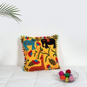 Funda de almohada de algodón bohemio hecha a mano bordado indio 16x16 fundas de cojines Suzani de lana tejido Vintage 100% auténtico hecho a mano - Product Image 6