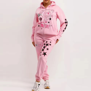 Oem Workout Pink <b>Jogger</b> Sets Ladies Cotton Tracksuits Gym Wear Women Tracksuit Set Side Pockets Autumn Wear - Product Image 6