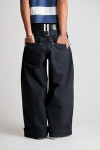 Custom Cotton 16oz Duck Canvas Straight Washed Denim Casual Trousers Retro Front <b>Mule</b> Ear Pockets Black Canvas Pants Wide Leg - Product Image 3