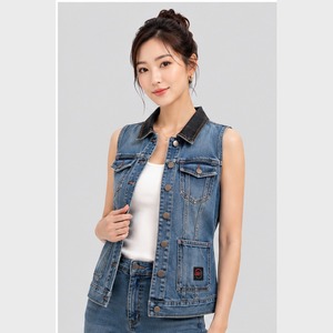 Premium Cotton Denim Vest Sleeveless Button-Up Jean <b>Waistcoat</b> with Classic Collar for Casual Outdoor and Daily Wear <b>Women</b> - Product Image 1