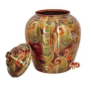 Distributeur d'eau en cuivre martelé pur de qualité supérieure, capacité de 5 L, avec robinet et couvercle en laiton anti-fuite, pour une vie ayurvédique saine - Product Image 1