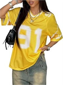 Custom Casual 100% Polyester Fabric Screen Print Breathable <b>Oversized</b> <b>V</b> <b>Neck</b> Jersey Mesh Soccer <b>T</b>-<b>shirt</b> Men - Product Image 4