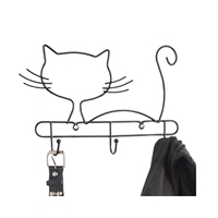 Porte-manteau mural décoratif en métal en forme de chat avec crochets pour clés et serviettes, idéal pour l'entrée de la maison ou le rangement mural.