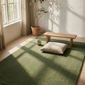 Tapis en laine vert sauge naturel tufté à la main, antidérapant, uni, pour salon, chambre, salle à manger, décoration contemporaine pour la maison - Product Image 2