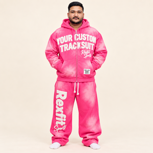 Conjunto Deportivo Rexfit para Hombre, Sudadera con Capucha y Pantalones Tie Dye Rosa, Diseño Personalizado, Ropa Casual de Otoño - Product Image 2