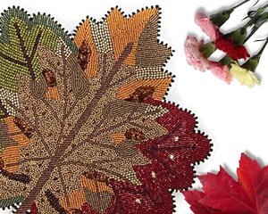 Luxury Handmade Polyester Woven Placemat 450mm Diameter Floral Embroidery Eco-Friendly Home Hotel Wedding Decor Beaded Leaf Mat - Product Image 2