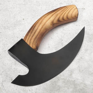 Custom Handmade High Carbon Steel Pizza Cutter Wheel Ulu Knife Premium Wooden Handle Kitchen Axe with Genuine Leather Sheath - Product Image 1