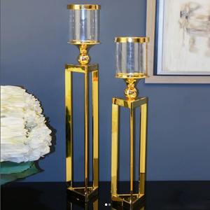 Support à bougies décoratif moderne pour salon, salle à manger, style cosmopolite, en aluminium, géométrique, porte-bougie en forme de pilier - Product Image 1
