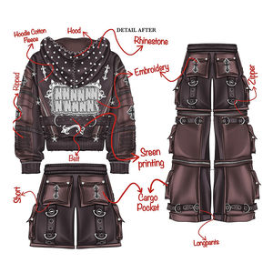 Ensemble survêtement homme personnalisé avec broderie vieillie, sweat à capuche court et coupe carrée zippé et pantalon de survêtement, effet délavé soleil et délavé à l'acide, brodé - Product Image 5