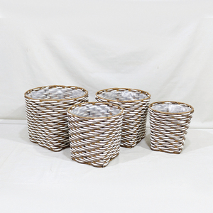 Ensemble de pots de fleurs en rotin plastique, rayures blanches, résistant aux UV, sculpté à la main, léger, design minimaliste pour plantes d'intérieur, décoration de la maison - Product Image 5