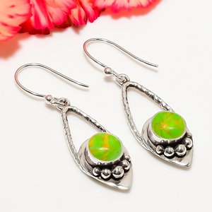 Copper Green Turquoise <b>Earrings</b> 925 Sterling <b>Silver</b> Handmade Minimalist <b>Drop</b> <b>Earrings</b> - Product Image 3