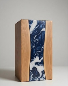 Ocean Wave Wooden Urn for Ashes – Blue White Resin Cremation Urn Ocean Wave Resin Cremation Urn Handmade Ocean Wave Wooden Urn - Product Image 1