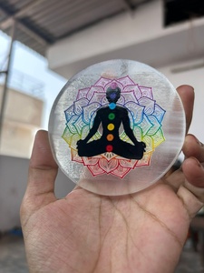 Best Quality White Selenite Natural Carved Charging Plate 3D Seven Chakra Symbol Sticker Shape <b>coaster</b> Meditation Chinese New - Product Image 3