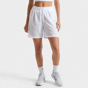 กางเกงบาสเก็ตบอลตาข่ายปักโลโก้แบบกำหนดเอง ไม่มีกระเป๋า เอวสูงรูดเชือก กางเกงกีฬาตาข่ายสำหรับผู้หญิง - Product Image 6