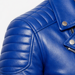 Chaqueta de Motociclista de Cuero Genuino Azul para Hombre, Transpirable, para Invierno, con Cierre de Cremallera y Cinturón en la Cintura, Estilo Motero - Product Image 4