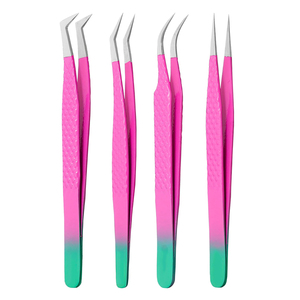 Customized Pink & Green Gradient Color Premium Quality Stainless Steel Beauty Instruments Eyelash Extension and Volume Tweezers - Product Image 1