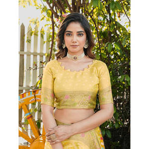 Sari Patola de Organza Amarillo con Bordado Zari, Elegantes Vestidos de Dama de Honor - Product Image 1